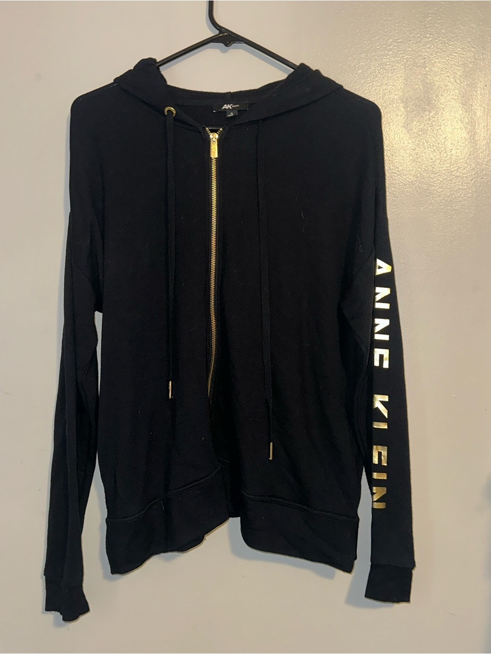 Anne Klein Black Hoodie Jacket with Gold Accents